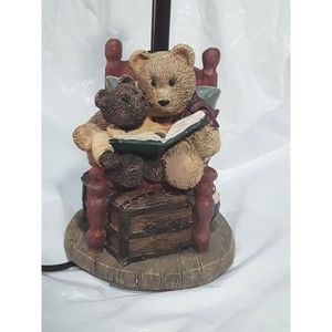 VINTAGE 1996 BEAR READING BOOK WITH CUB TABLE LAMP